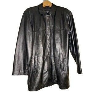 Colebrook Jacket Mens Medium Black Leather Zipper Lined Pockets Collared Vintage